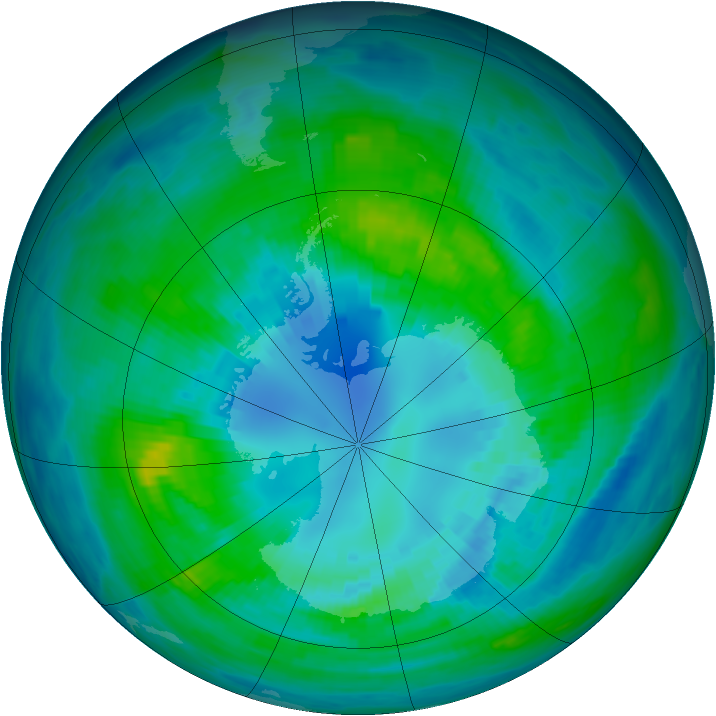 Antarctic ozone map for 11 April 1992